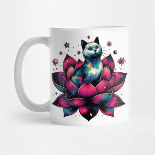 Colorful Abstract Cosmic Cat in Lotus Flower Mug